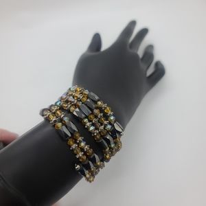 Hematite wrap bracelet, necklace or choker  Black, silver, and yellow.